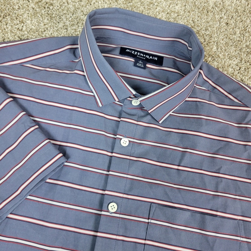 Mizzen + Main Leeward Mens Large Gray Striped Performance Button Down SS